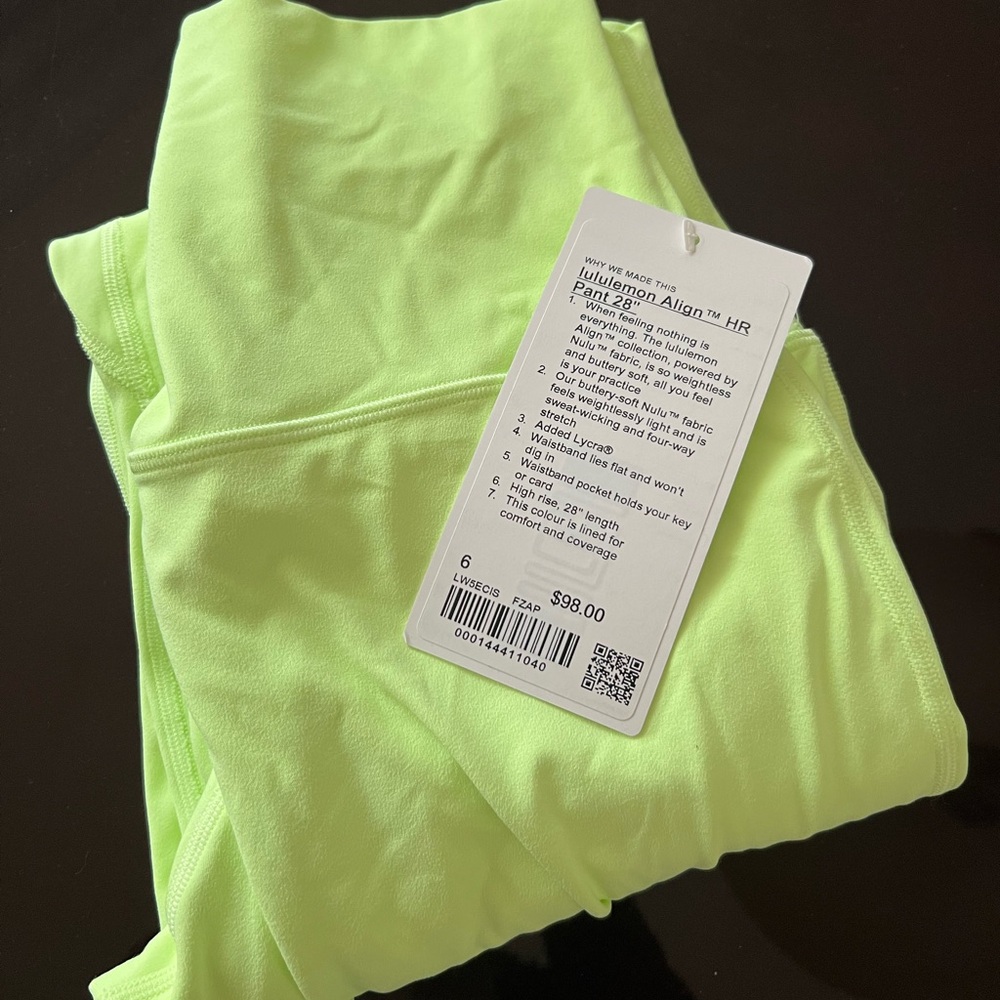 NWT Lululemon 28” Align HR Size 6 - Faded Zap